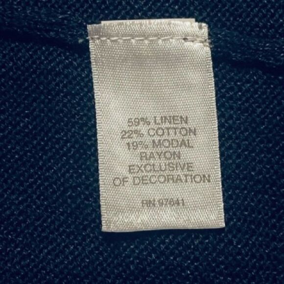 J. Jill Navy Blue Linen Blend Knit Top Large Floral Lace Overlay Women’s Sweater - Picture 6 of 6